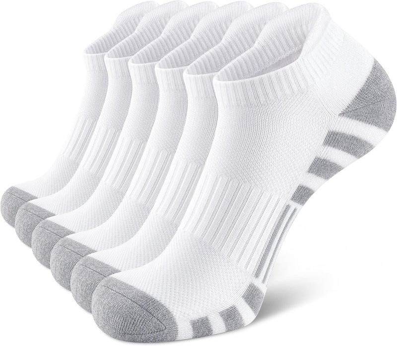 Airacker Athletic Running Ankle Cotton Socks, Low Cut Cushioned functional Anti-Blister Tab Sports Socks for Men Women 6pairs - Image 1